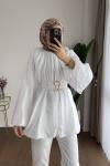 Bubble Kemerli Tunik Beyaz