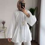 Bubble Kemerli Tunik Beyaz