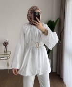 Bubble Kemerli Tunik Beyaz
