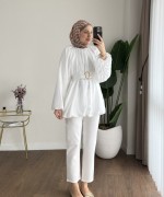 Bubble Kemerli Tunik Beyaz