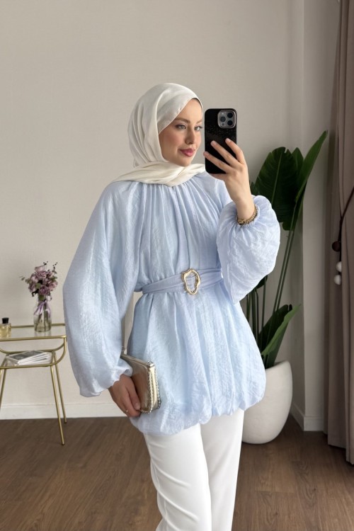 Bubble Kemerli Tunik Bebe Mavisi
