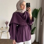 Şal Detaylı Modal Tunik Mürdüm