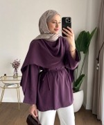 Şal Detaylı Modal Tunik Mürdüm