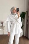 Şal Detaylı Modal Tunik Ekru