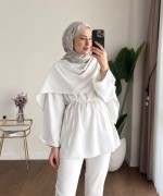 Şal Detaylı Modal Tunik Ekru