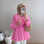 Yaka Detaylı Piliseli Gömlek Pembe