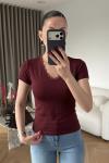 V Yaka Dantelli Tişört Bordo