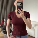 V Yaka Dantelli Tişört Bordo