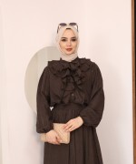 Önü Fırfırlı Etekli Takım Kahverengi
