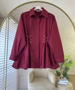 Kuş Gözlü Poplin Gömlek Bordo