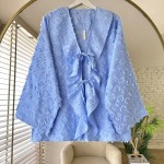Önü Fırfırlı Püsküllü Kimono Mavi
