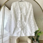 Önü Fırfırlı Püsküllü Kimono Beyaz