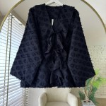 Önü Fırfırlı Püsküllü Kimono Siyah