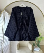Önü Fırfırlı Püsküllü Kimono Siyah