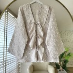 Önü Fırfırlı Püsküllü Kimono Bej
