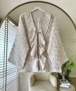 Önü Fırfırlı Püsküllü Kimono Bej
