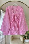 Önü Fırfırlı Püsküllü Kimono Pembe