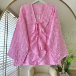 Önü Fırfırlı Püsküllü Kimono Pembe