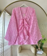 Önü Fırfırlı Püsküllü Kimono Pembe