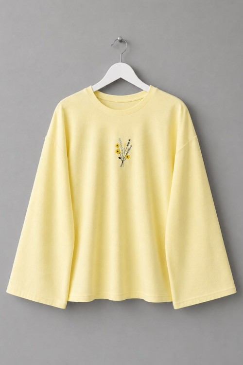 Nakışlı Salaş Sweatshirt Sarı
