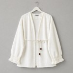 Kolu Püsküllü Keten Kimono Ekru