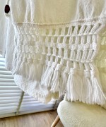 Kolu Püsküllü Keten Kimono Ekru