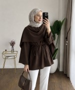 Şal Detaylı Modal Tunik Acı Kahve