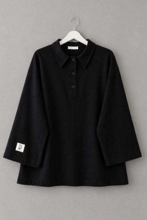 Polo Yaka Süprem Sweatshirt Siyah