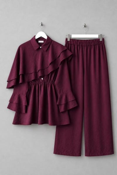 Cape Pantolonlu Takım Bordo
