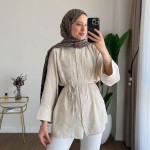 Şal Desen Jakarlı Gömlek Bej