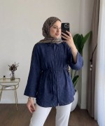 Şal Desen Jakarlı Gömlek Lacivert