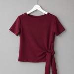 Kayık Yaka Bağlamalı Tişört Bordo