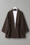 Cep Detaylı Müslin Kimono Acı Kahve