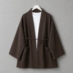 Cep Detaylı Müslin Kimono Acı Kahve