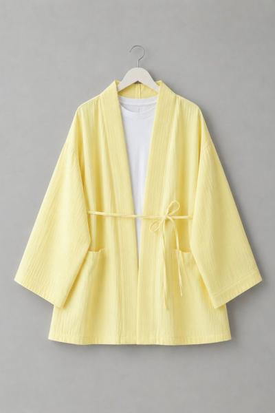 Cep Detaylı Müslin Kimono Sarı