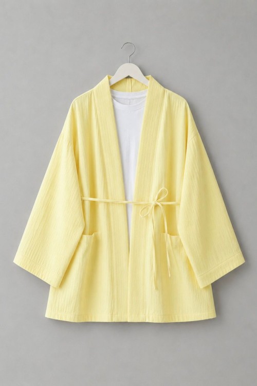 Cep Detaylı Müslin Kimono Sarı
