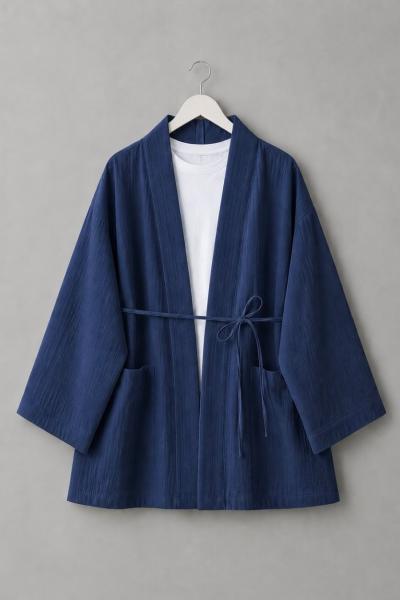 Cep Detaylı Müslin Kimono Lacivert