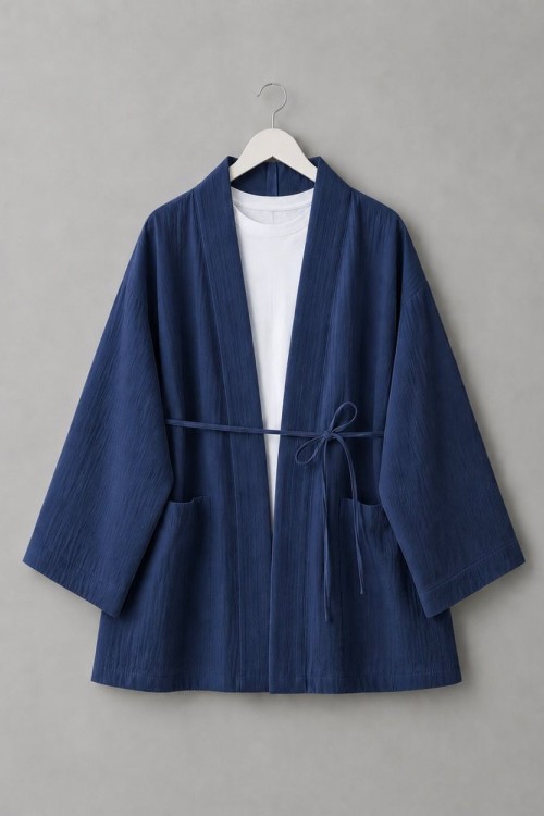 Cep Detaylı Müslin Kimono Lacivert