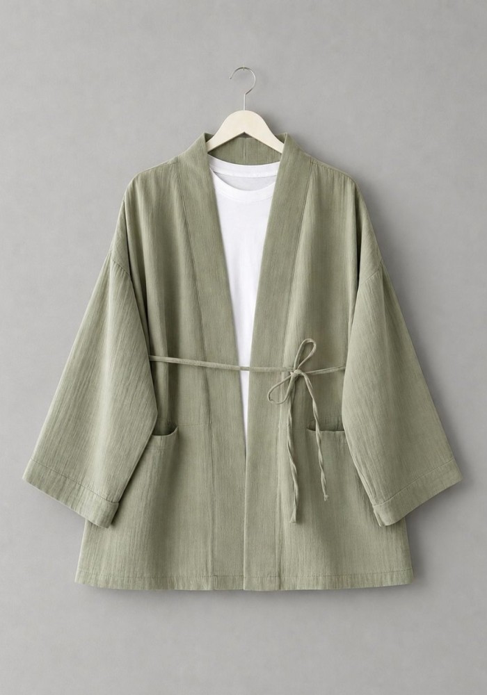 Cep Detaylı Müslin Kimono Çağla Yeşili