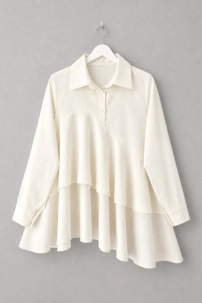 Volanlı Poplin Tunik Krem