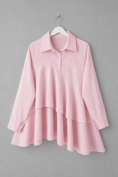 Volanlı Poplin Tunik Şeker pembesi