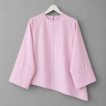 İnce Çizgili Asimetrik Bluz Pembe