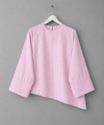 İnce Çizgili Asimetrik Bluz Pembe