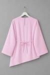 İnce Çizgili Asimetrik Bluz Pembe