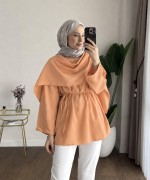 Şal Detaylı Modal Tunik Kavun içi