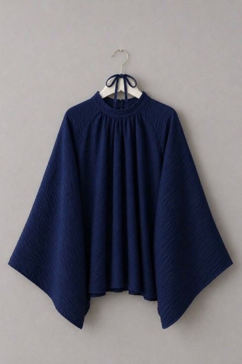 Hakim Yaka Pileli Oversize Bluz Lacivert