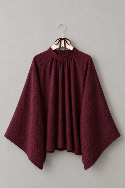 Hakim Yaka Pileli Oversize Bluz Bordo