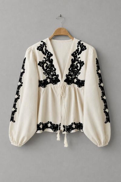 Süzeneli Keten Kimono Bej