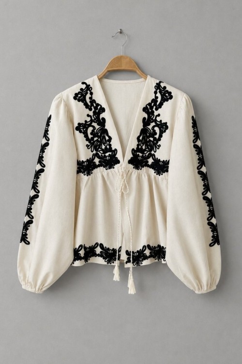 Süzeneli Keten Kimono Bej