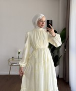 Flok Baskılı Kat Kat Elbise Sarı